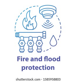 Fire and flood protection blue gradient concept icon. Smart house idea thin line illustration. Innovative technology for apartment. Smoke and water detectors. Vector isolated outline drawing
