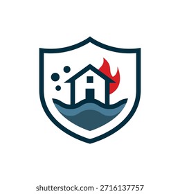 A Fire and Flood Safety vector design representing emergency preparedness, protection, and disaster awareness through a clean and modern visual concept. The combination of shield, house, water, and fire elements communicates risk prevention, response, and control. Ideal for safety signs, public information, emergency guidelines, educational materials, and disaster management communications. Fully scalable and suitable for print and digital applications.
