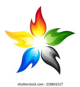 Fire flower with the colors of the five continents