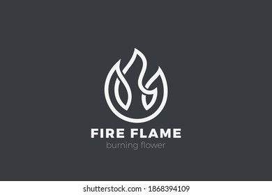 Fire Flower Logo Flame design vector template Linear Outline style.