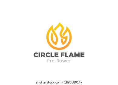 Fire Flower Logo Flame design vector template Linear Outline style.