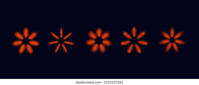 Fire flower. Orange flame, ray of light, fireworks flash, bright spectrum, hot bright spark. Beam, flame, fiery explosion in the shape of a circle. Magic in space, gradient, refraction effect. Vector 