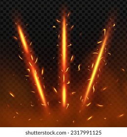 Fire flying sparks background. Claw marks with a fiery effect. Cut lines with sparks effect