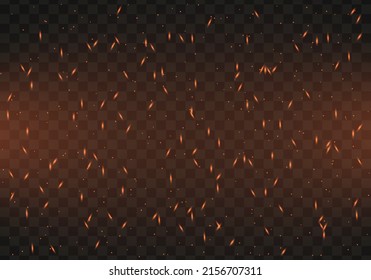 Feuerfliegende Funken auf dem Hintergrund. Realistisches Feuer, Rauch und Funken. Vektorgrafik.