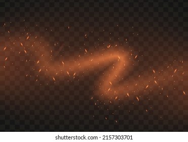 Fire flying sparks on background. Realistic fire, smoke, and sparks. Vector illustration.