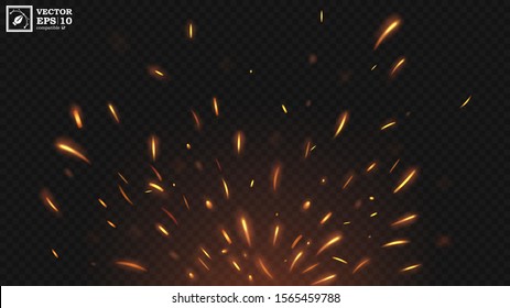Fire flying sparks with a transparent background, isolated and easy to edit. Vector Illustration