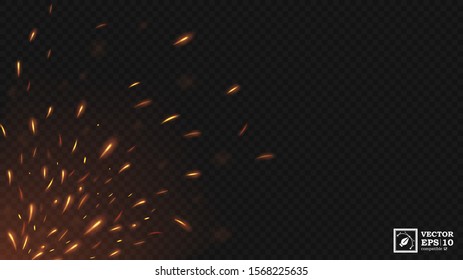 Fire flying sparks with a transparent background, isolated and easy to edit. Vector Illustration