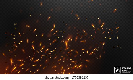 Fire flying sparks with a transparent background, isolated and easy to edit. Vector Illustration