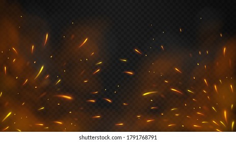 Fire flying sparks with a transparent background, isolated and easy to edit. Vector Illustration