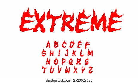 Feuerschriftart, extreme Typografie, Vektorsatz, Schriftart handgeschrieben 