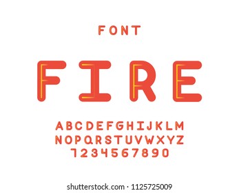 Fire font. Vector alphabet letters and numbers. Typeface design. 