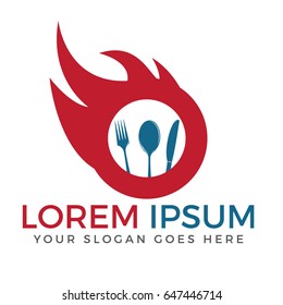Fire Food Icon Logo Design Element. Spoon, fork and knife vector logo.