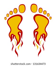 Fire footprints. (no gradient, no transparent objects). Vector illustration