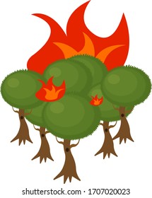 fire in the forest blazing Green treetops concept ecology and nature object on a white background