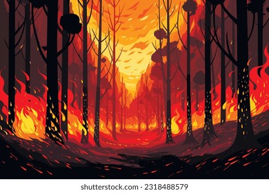 fire in the forest flames, vector illustration