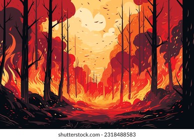 fire in the forest flames, vector illustration