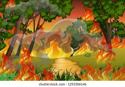 Fire in the forest illustration
