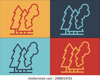 Fire Forest Logo Template, Simple Flat Icon of forest,smoke,flame