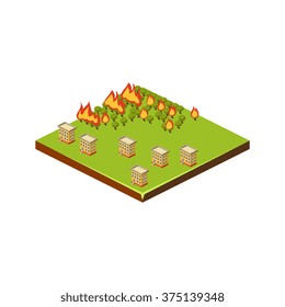 Fire in Forest. Natural Disaster Icon. 3d Vector Illustration