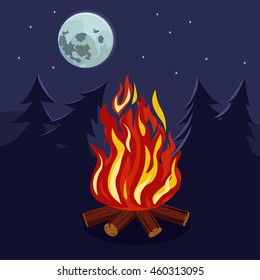 the fire in the forest under the moon