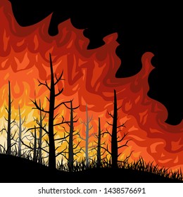 fire in the forest vector design. Flat illustration.