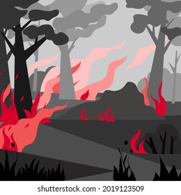 Fire in the forest vector design. Wildfire flat vector illustration