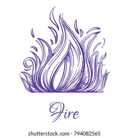 Fire. Four elements. Outline vector illustration isolated on white background.