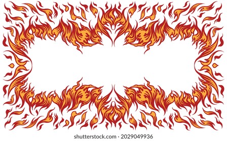 Fire frame. Editable hand drawn illustration. Vector engraving. Isolated on white background. 8 EPS