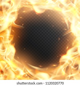 Fire frame. Fiery circle. Burning ring. 