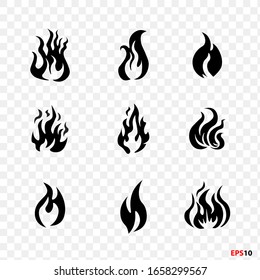 Fire frame icon set illustration .Cartoon flame  elements, orange burn bounds, blazing line vector images isolated on a white background