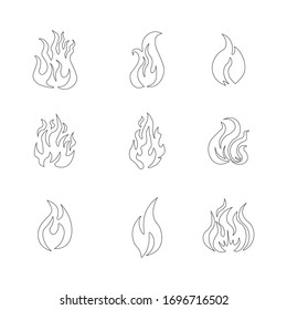 Fire frame icon set illustration .Cartoon flame elements, orange burn bounds, blazing line vector images isolated on a white background