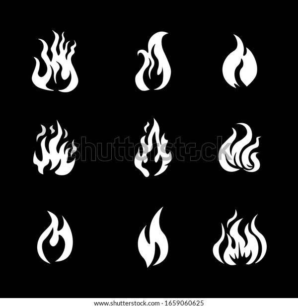 白い背景に火のフレームアイコンセットイラスト カートーンの炎エレメント 白い火の境界 白い背景に燃える線のベクター画像 のベクター画像素材 ロイヤリティフリー