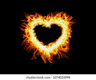 Fire frame on black background. Abstract heart. Vector illustration.