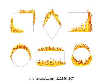 Fire frames set. Flaming burning borders with space for text vector illustration