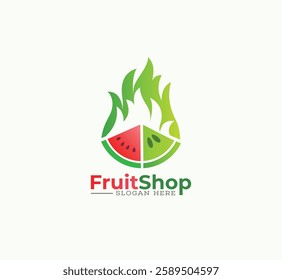 Fire fruits shop vector logo design