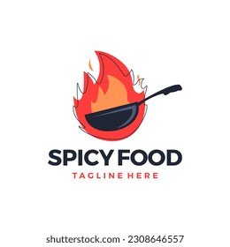 A fire in a frying pan,  spicy food logo design vector illustration