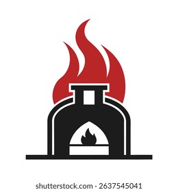 Fire Furnace Silhouette Icon Isolated on White Background – Vector Illustration of Heating or Fireplace Symbol