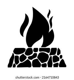 Fire in the furnace, tandoor oven brazier, black sign on a white background, vector illustration