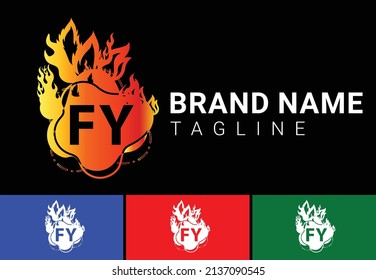 Plantilla de diseño de logotipo y de iconos para letras FY de incendios
