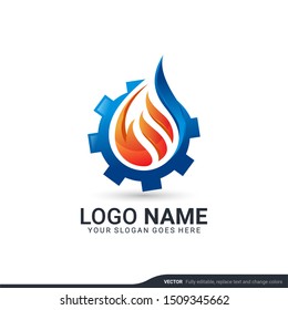 Fire, gas and gear combination logo design. Editable logo design
