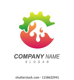 fire and gear in letter c shape, logo template ready for use