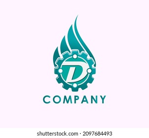 fire gear logo design template with letter D design graphic illustration, usable logo for industrial. engineering. automotive