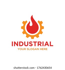 Fire and gear logo design vector. Industrial logo design