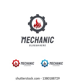 Fire gear logo template, mechanic logo designs concept vector