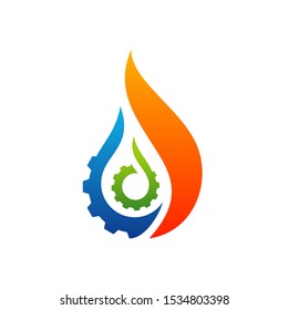 Fire with Gear logo Vector. Flame Logo Design Template. Icon Symbol