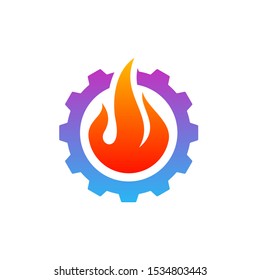 Fire with Gear logo Vector. Flame Logo Design Template. Icon Symbol