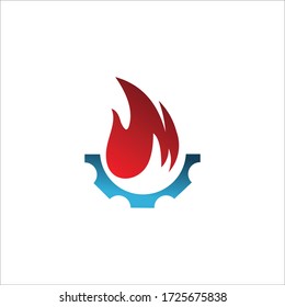 fire and gear vector logo design. flame logo design template. symbol icon