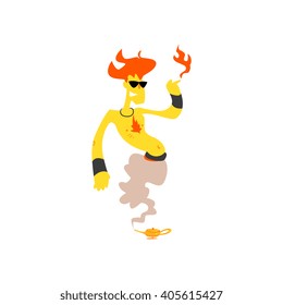 Fire Genie Isolated Flat Vector Illustration In Childish Cartoon Manner On White Background