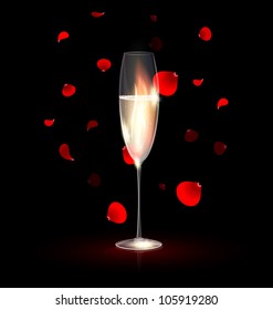 fire in the glass of champagne