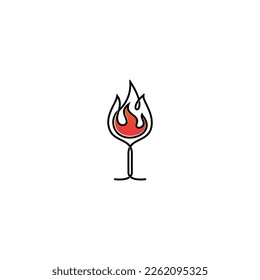 fire, glass, wine, logo, illustration, icon, vector, line art, silhouette, logo designs for bar club
